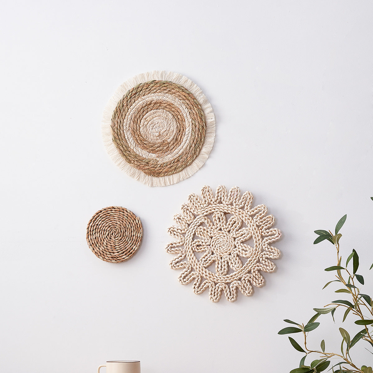 Handwoven Natural Straw Wall Decor Set