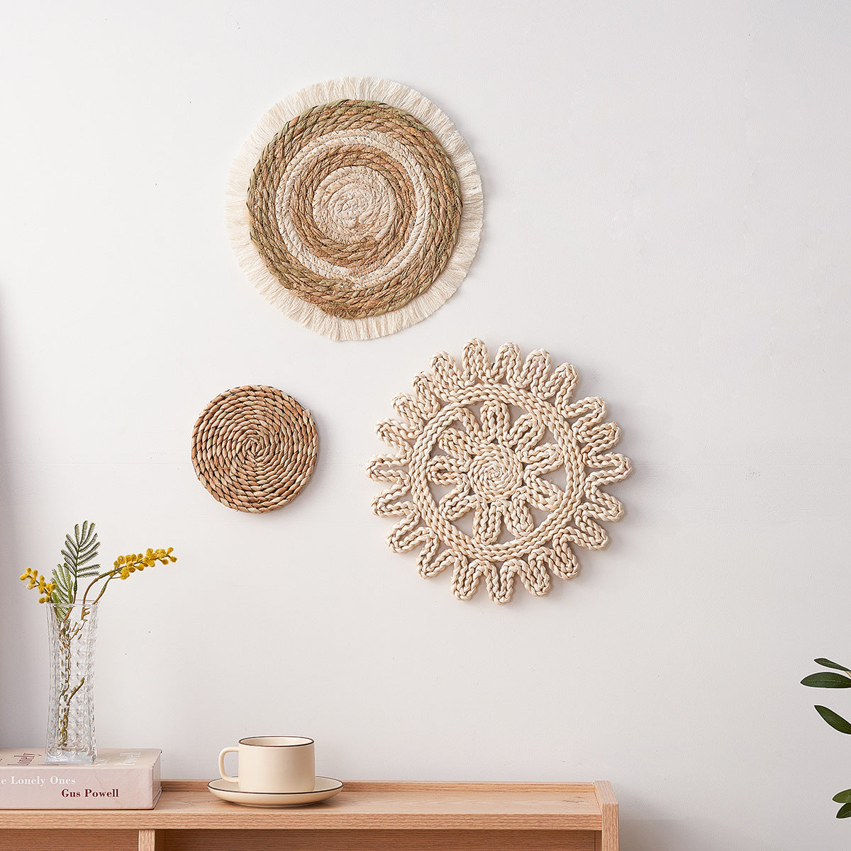 Handwoven Natural Straw Wall Decor Set