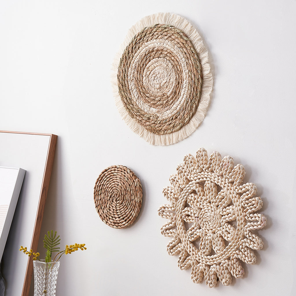Handwoven Natural Straw Wall Decor Set