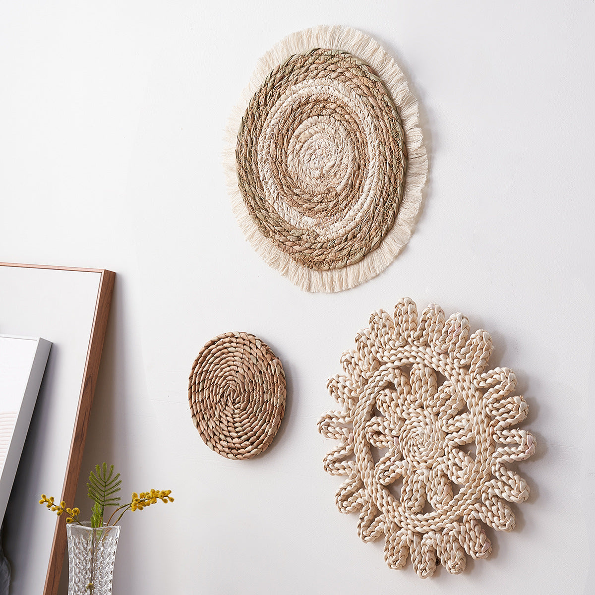 Handwoven Natural Straw Wall Decor Set