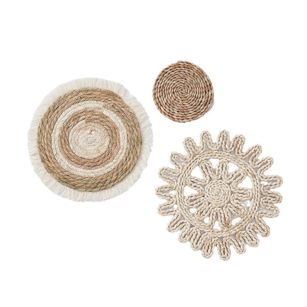 Handwoven Natural Straw Wall Decor Set